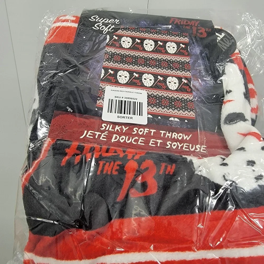 NEW Friday The‎ 13th Jason Axe Fair Isle Holiday Silky Soft Throw Blanket 46x60